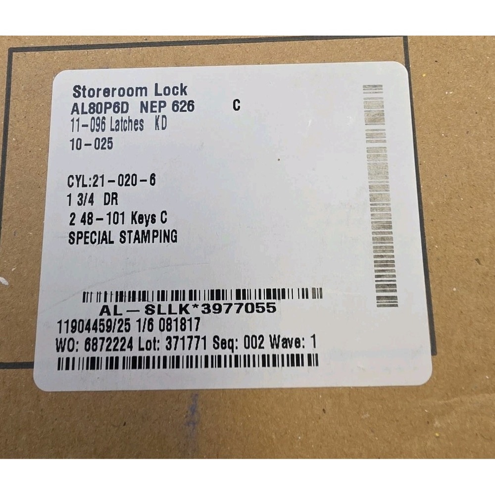 NEW Schlage Storeroom Lever Lock AL80P6D NEP 626 NOS